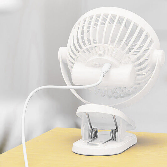 3 Speeds Mini Cooling Fan USB Rechargeable Clip On Desk Baby Stroller Portable