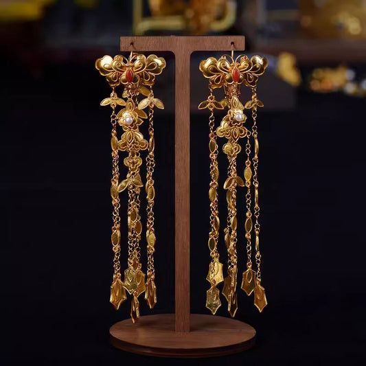 National Fashion Butterfly , Pattern Tassel Ear Stud